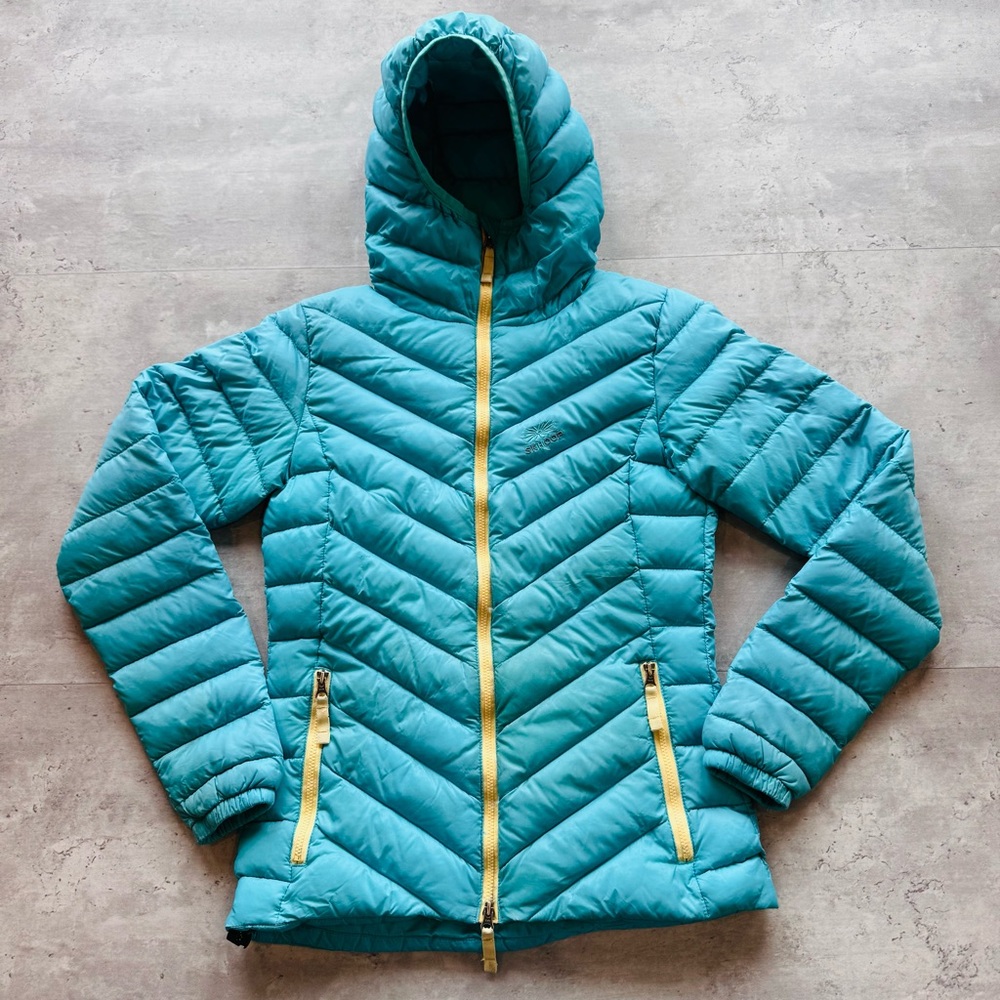 Skhoop Down Jacket With Hood 600 Fill Down, Teal Size XS